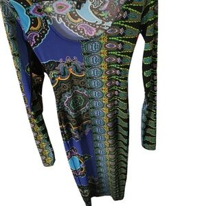 Blue and Green Long Sleeve Sheath Dress for Cocktail Night